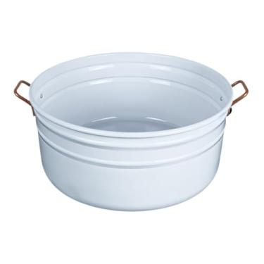 Imagem de Bacia Relaxante para Escalda de Pés, Alumínio Branca com Alça de Cobre, Prática para Spa Doméstico