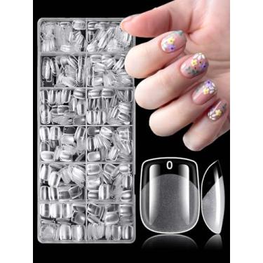 Imagem de Kit de pontas de unhas quadradas extra curtas 750 peças, kit de unhas postiças transparentes PP quadradas de gel macio, cobertura completa, unhas de acrílico, unhas postiças curtas, conjunto de 15