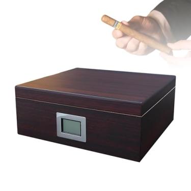 Imagem de Umidor de charuto, umidificador de cedro com higrômetro digital frontal e umidificador de fibra de carbono comporta 35 charutos caixa de charutos B