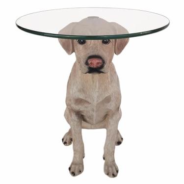 Imagem de CHWUGOXI Mesa de centro Golden Retriever, parte superior transparente de vidro temperado, decoração de casa dourada para salas de estar e jardins (Golden Retriever, tamanho único)