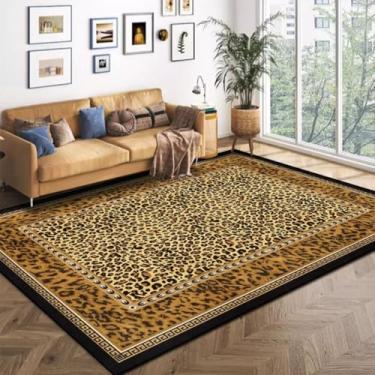 Imagem de Tapete lavável com estampa de leopardo, 1,2 m x 1,5 m para sala de estar, quarto, marrom, animal, pele de guepardo, tapetes antiderrapantes para sala de estudo, tapetes grandes e decorativos