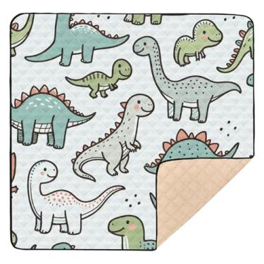 Imagem de Qilmy Dinosaur World Tapete de brinquedo para bebês 127 x 127 cm, tapete macio à prova d'água para bebês e crianças, tapete antiderrapante lavável para cercadinho