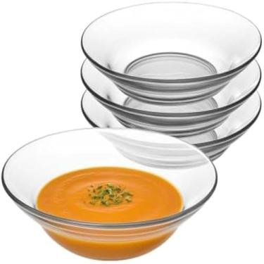 Imagem de Pratos fundos de vidro transparente ideais para refeicoes e cozinha, delicado