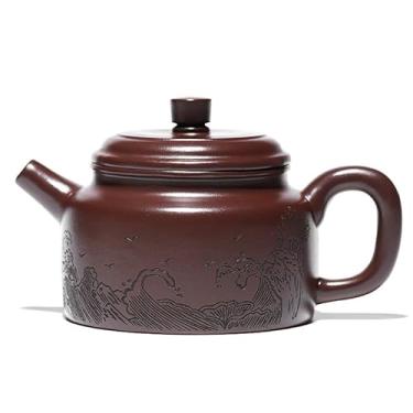 Imagem de Bule de chá Zisha feito à mão, bule de chá de argila segmentar chinês Yixing roxo 270 cc, infusor de chá de folhas soltas de kungfu chinês