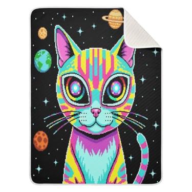 Imagem de Qilmy Cobertor de bebê de gato alienígena 76 x 101 cm, cobertor infantil de algodão macio para meninos e meninas, cobertor leve e quente para bebês de berço, carrinho de bebê, soneca, recém-nascido