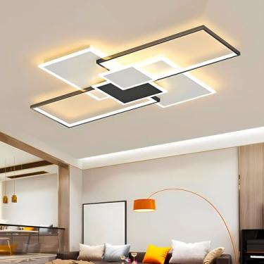 Imagem de Luminária de teto LED regulável com controle remoto, modelo moderno, ideal para sala de estar, quarto, sala de jantar, cozinha, corredor e hall de entrada. Dimensões: 110 x 70 x 7,5 cm.