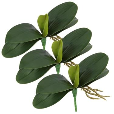 Imagem de Nextpal 3 peças de folhas artificiais de orquídea, hastes falsas de Phalaenopsis, folhagem verde, plantas, decoração, para casa, escritório, hotel, casamento, arranjos florais, decoração de centro de