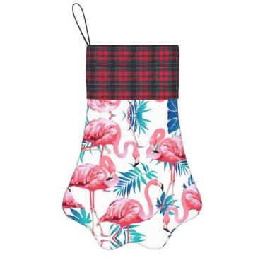 Imagem de SKKNT Flamingo pássaro verde planta folha impressão meias de natal animais de estimação decoração de natal cães gatos árvore decoração doce presente conveniente