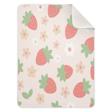 Imagem de Qilmy Cobertor de bebê de morango fresco 76 x 101 cm, cobertor infantil de algodão macio para meninos e meninas, cobertor leve e quente para bebês de berço, carrinho de bebê, soneca, recém-nascido