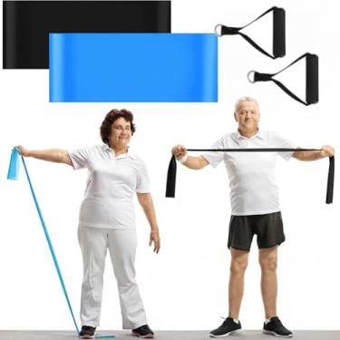 Imagem de Relaxgiant 2 peças de pulseira de resistência com alças, equipamento de exercício de cadeira para idosos, fisioterapia, presentes para mulheres idosas, reabilitação, física, avó, vovô (azul, preto)