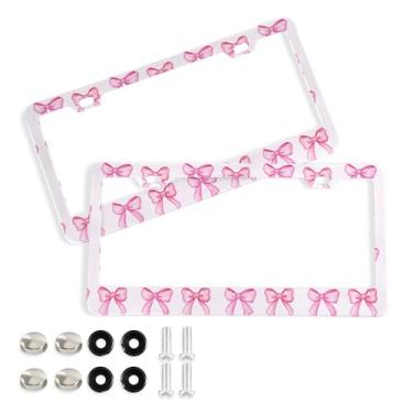 Imagem de SEHANY Lindas molduras de placa de licença de laço rosa, moldura de placa de carro de alumínio à prova de ferrugem com orifícios elípticos e parafusos serve para veículos padrão dos EUA tamanho