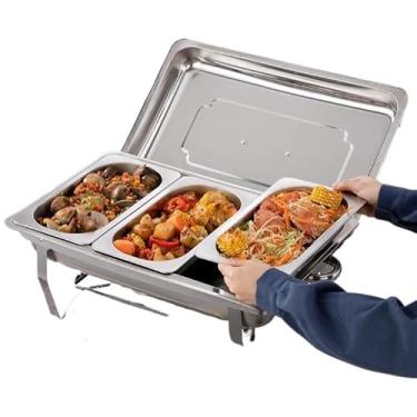 Imagem de Rechaud Inox 6 Litros Redondo Banho Maria Aquecedor de Alimentos 3 Panelas com Tampa em Aço Inox Sistema Gás 3 Queimadores para Buffet(rectângulo-3 DIVISÓRIAS)