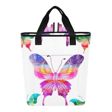 Imagem de Bolsa térmica macia com borboletas coloridas, isolada, à prova de vazamento, 36 latas, grande, lancheira para mulheres 35 x 14 x 40 cm