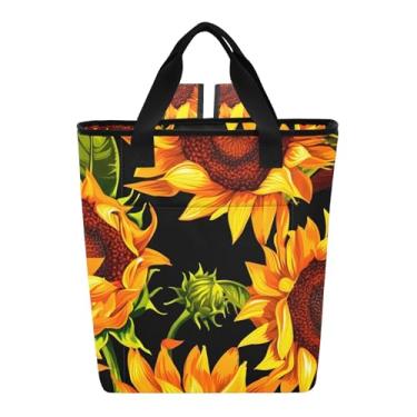 Imagem de Joitme Vibrante Girassóis Preto Azulejo Mochila Cooler Bag Impermeável 36 Latas Mochila Praia 13,8" x 15,9" x 16,5