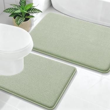 Imagem de OLANLY Conjunto de tapetes de banheiro de 2 peças, tapetes de banho de espuma viscoelástica macia e absorvente em forma de U, tapetes de banheiro laváveis à máquina para banheiro, acessórios de
