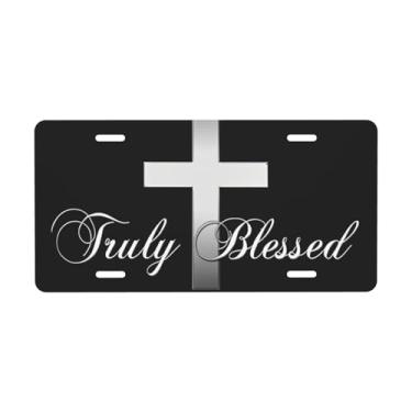 Imagem de Placa decorativa Blessed Cross com asas. Placa de carro de metal. Etiqueta de vaidade. Placa de carro de alumínio Noverlty impermeável Colorfast 30 × 15 cm