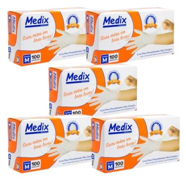Imagem de Kit Com 5 Luva de Procedimento Látex Com Pó Medix | Tamanho M | 500 Unidades | Cor Branca | 5 Caixinhas