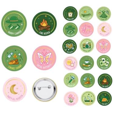 Imagem de Otuuz Conjunto de emblemas de decorações de festa de acampamento, 18 peças, alfinetes, alfinetes, acampamento, aventura, festa de aniversário, suprimentos de presente, roupas, mochilas, acessórios de
