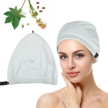 Imagem de Pacote de óleo de rícino envoltório noturno para dormir algodão orgânico capa de cabelo reutilizável para tratamento de cabelos ralos, calvícios, secos e danificados (óleo não incluído)