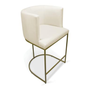 Imagem de Banqueta Alta Cozinha Base Industrial Dourada Paola Linho - D'Rossi