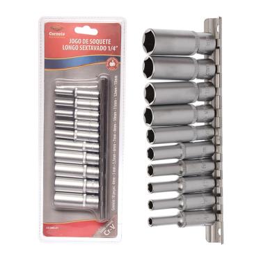 Imagem de Jogo Soquete Longo Sext 1/4 10 Peças Corneta