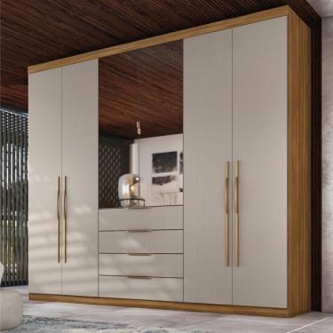 Imagem de Guarda Roupa Casal Jersey 6 Portas de Bater 4 Gavetas MDP Amêndola Touch-Nude Demóbile