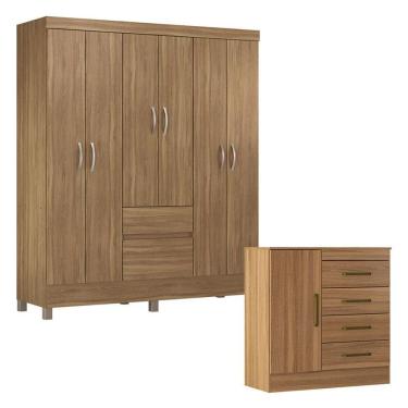 Imagem de Cômoda e Guarda Roupa Casal Flash 2 com 7 Portas e 6 Gavetas em MDP Acabamento Brilhant...