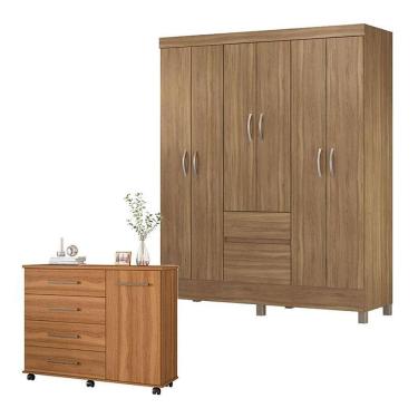 Imagem de Cômoda e Guarda Roupa Casal Flora Flash 2 7 Portas Giratórias 6 Gavetas em MDP Amêndola...