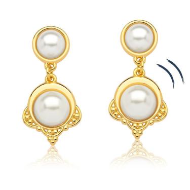 Imagem de Brinco Corte De Princesa C/Pérola Elegante Revestido Em Ouro