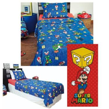 Imagem de Kit Quarto Super Mário Bros com Edredom Jogo de Cama e Toalha - Lepper