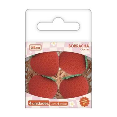 Imagem de Borracha Tilibra Be Berry Morango com Aroma Frutado em Formato de Mora