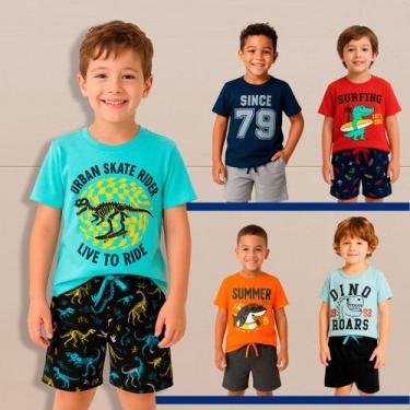Imagem de Kit 4 Peças Roupa Menino Infantil Manga Curta Bermuda Tamanho:4Cor:Est