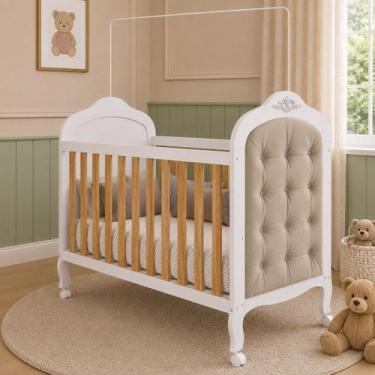 Imagem de Kit Peroba Berço Elô Branco Amêndoa Amendoa com Capitonê material sint