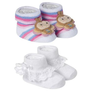 Imagem de Kit 2 Meias Pantufas Divertidas Bebê Recém-Nascido Menina Algodão Maci