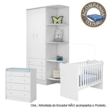 Imagem de Quarto de Bebê Completo Berço Colchão Physical Guarda Roupa Cômoda Doc