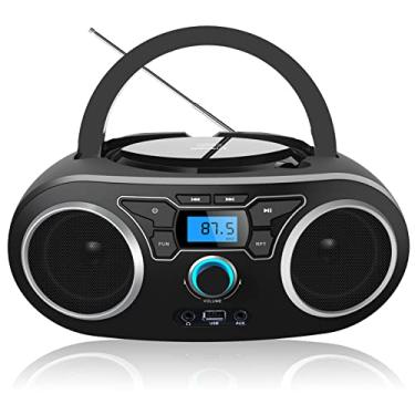 Imagem de Rádio portátil CD Player Boombox com Bluetooth e rádio FM, reprodução USB MP3, sistema compacto de rádio com CD Player, CD-R/CD-RW/MP3/WMA (WTB-771)