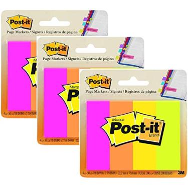Imagem de Marcadores de página Post-it, cores sortidas, 2,54 x 7,62 cm, 50 folhas/bloco, 4 blocos/pacote (671-4AF), 3 pacotes