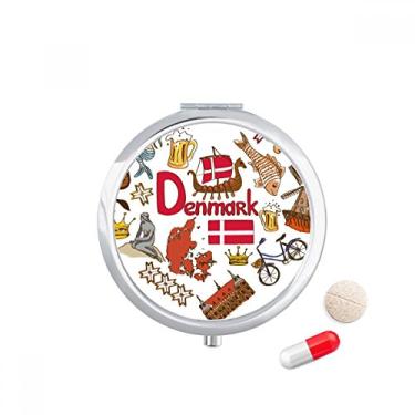 Imagem de Dinamarca Love Heart Landscap Caixa de armazenamento de medicamentos com bandeira nacional
