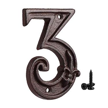 Imagem de Placa de porta de ferro fundido com número de placa flutuante 3D de 12,7 cm, placa borboleta de 0 a 9 para endereço residencial ao ar livre, bronze envelhecido digital com parafusos de combinação marrom rústico incluídos, antiferrugem exclusivo