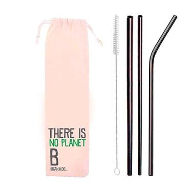 Imagem de Kit 5 em 1-3 Canudos de Inox + Escova + Ecobag (Shake 8mm) Preto - Planet B