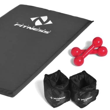 Imagem de Kit colchonete + Halteres 3kg + Caneleiras 2 kg Academia Fitness Musculação