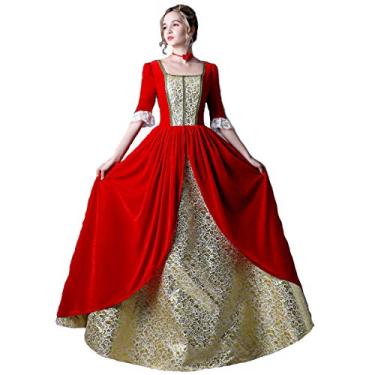Imagem de Medieval Renaissance Fairytale Vampire Brocade Dress Masquerade Gown Theater Cosplay Halloween Costume (XL, Color4)