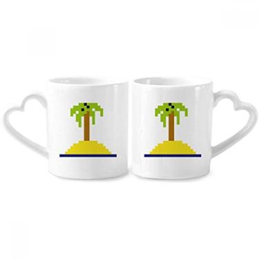 Imagem de Summer Sail Coconut Tree Pixel Canecas para casais de cerâmica amante copos coração alça 355 ml presente