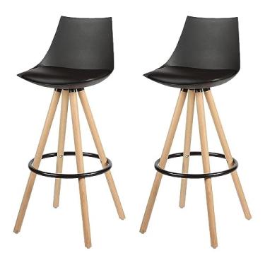 Imagem de Kit 2 Banquetas Altas Lorena Rivatti Polipropileno Preta Base Madeira
