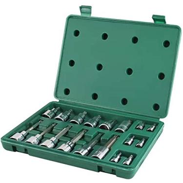 Imagem de Jogo De Soquetes Com Bits Torx Com 18 Peças Sata Verde 1/4" E 1/2"