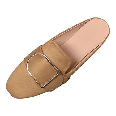 Imagem de Sapatos casuais femininos de primavera e outono novos sapatos casuais de cabeça quadrada para mulheres, Caqui, 8.5