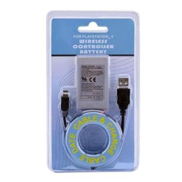 Imagem de Kit Bateria Recarregável P/Controle Manete Console Ps3 Playstation 3 1800mah com Cabo Carregador Usb
