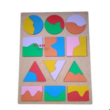 Imagem de Brinquedo Educativo Pedagógico Em Madeira Premium Quebra Cabeça Geométrico