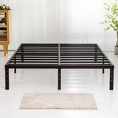 Imagem de Wulanos Estrutura de cama de tamanho completo, armações de metal resistente com suporte de ripas de aço, sem necessidade de mola box, molduras de cama de plataforma de metal de 40 cm de altura com