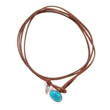 Imagem de AZORA Colar de pingente de anel múltiplo de cor bronze feito à mão estilo boho longo de corda de couro colar para mulheres, Couro, Sem Pedra Preciosa